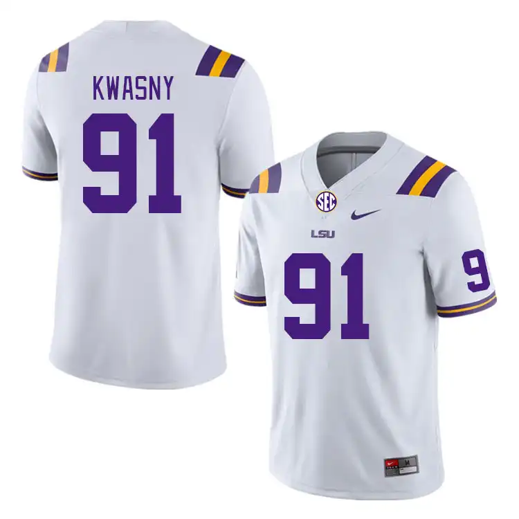 Men's LSU Tigers JC Kwasny #91 White NCAA Football Jersey